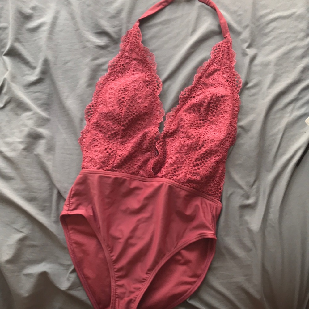 Cute lace halter one piece swimsuit